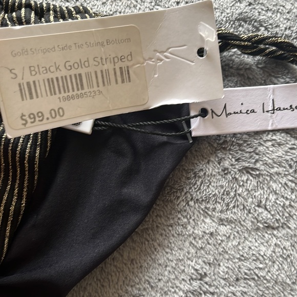 NWT 👙MONICA HANSEN GOLD STRIPE TIE SIDE BIKINI BOTTOM👙 - Picture 4 of 6